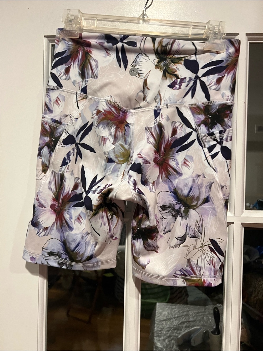 Gottex Floral High-Rise Bike Shorts — Cream with Purple & Green Accents